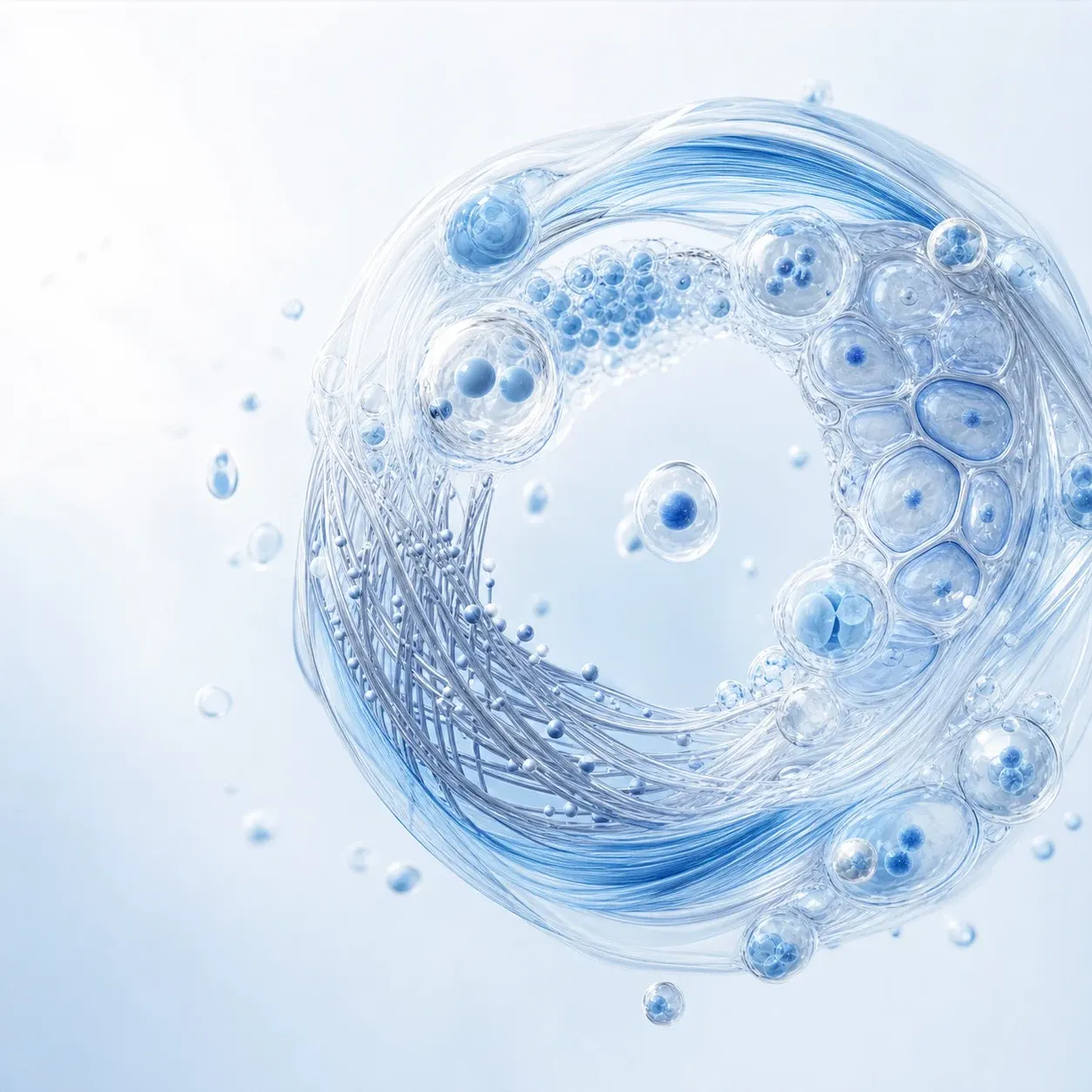Scientific illustration of cellular renewal and collagen structures