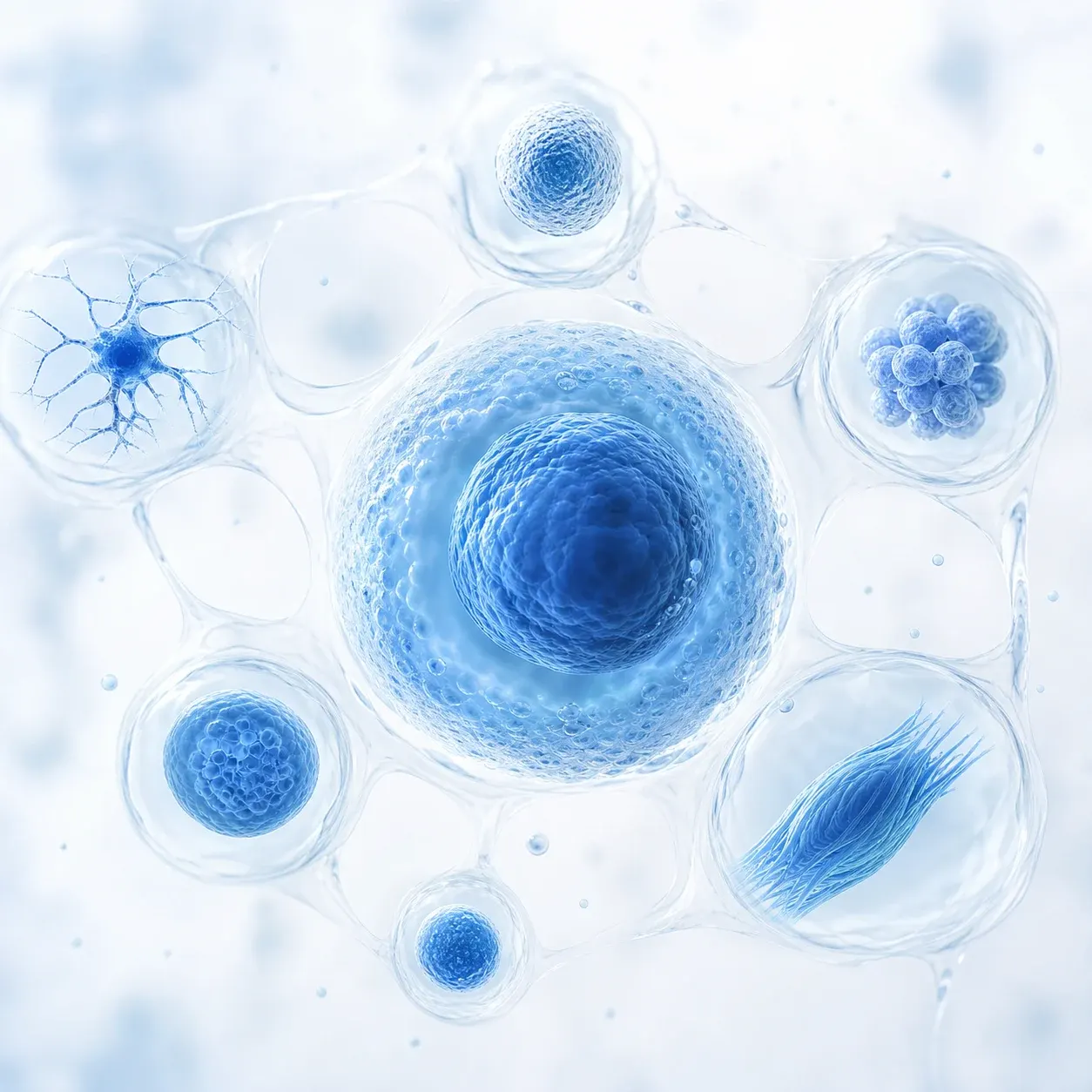 Scientific illustration of a regenerative stem cell ecosystem