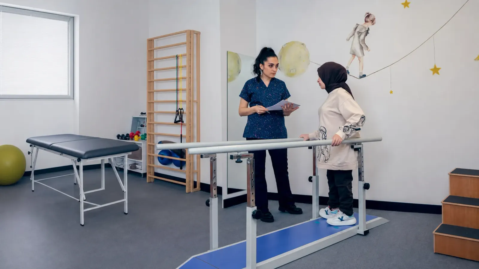 A patient receiving guided neurological rehabilitation support